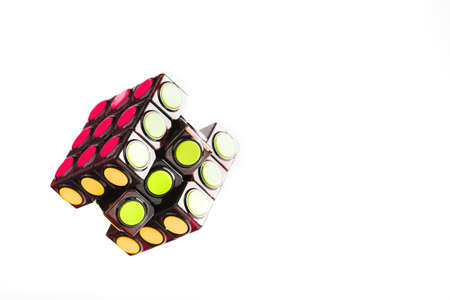 Krasnodar, Russia-June 11, 2020: Rubik's Cube Concept puzzle with round segments isolated on a white background. Isolate, free spaceのeditorial素材