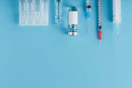 A set of medicines in ampoules and syringes for the treatment of viruses, vaccination and diseases....