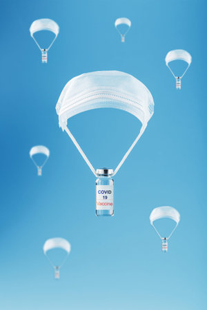 Ampoules with a vaccine against the coronavirus infection COVID-19 were dropped by parachute from a...