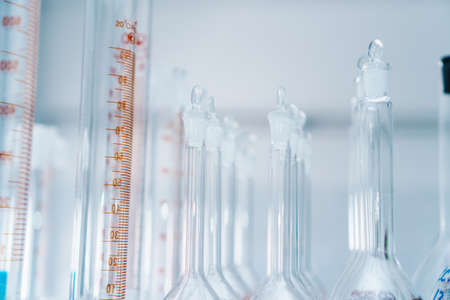 Laboratory tubes and flasks for analyzes and experiments. Science tool, chemical laboratory.の写真素材