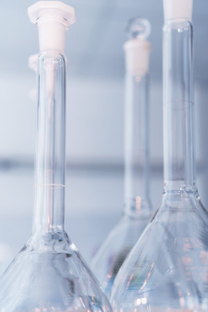 Laboratory tubes and flasks for analyzes and experiments. Science tool, chemical laboratory.の写真素材