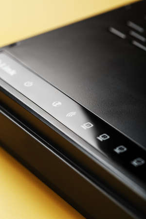 The icons on the WiFi router are close-up, indicating the signal and connection. Charactersの写真素材