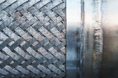 Metallic texture of steel herringbone weave. Whole screen, close-upの写真素材