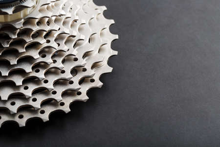 Bicycle stars from a bicycle chain drive mechanism on a black backgroundの写真素材