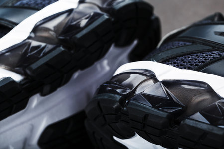 Gel inserts for cushioning on the sole of ultra-modern sports sneakers Close-up. Sports Technology