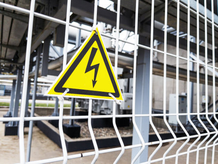 The sign in the yellow triangle is Dangerの写真素材