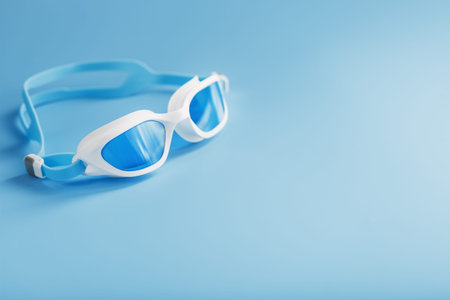 White swimming goggles on a blue background