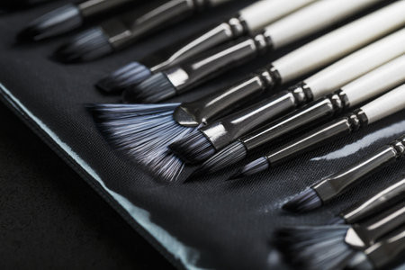 A set of art brushes for drawing on a black background, Close-upの写真素材