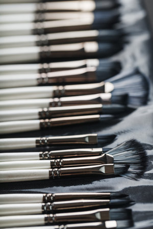 A set of art brushes for drawing on a black backgroundの写真素材