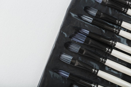 A set of art brushes for drawing on a white backgroundの写真素材