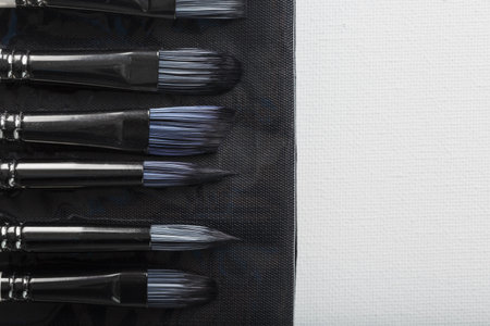 A set of art brushes for drawing on a white backgroundの写真素材