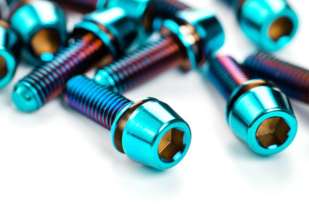 Lightweight and durable bolts with hexagon head and washer on a bright white background