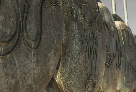 Ancient Greek Macedon shields of Alexander the Great's army, statue is placed publicly at Thessaloniki's Nea Paraliaの写真素材