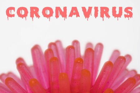 Abstract coronavirus model of COVID-19 disease. SOS Alert on the outbreak of the disease, world health organization declared a pandemic.の写真素材