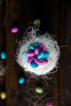 Easter bread at Easter chocolate eggs