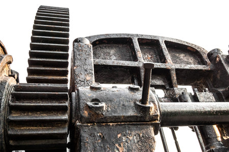 part of old rusty machine isolated on white background