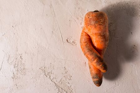 ugly vegetables, carrots on a light background.funny monster carrot The concept of non-waste production in the food industryの写真素材