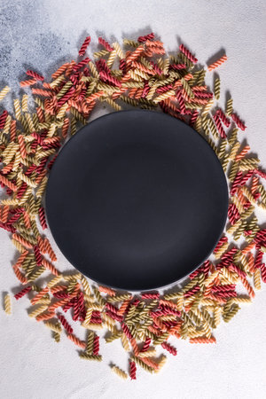 vegetarian healthy pasta, background. Copy space Vegetarian food. Delicious italian pastaの写真素材