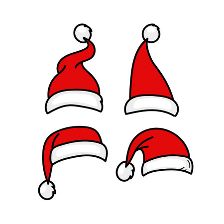 Set of Santa Claus hats isolated on white background. Vector illustration.のイラスト素材