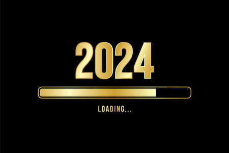 Loading process ahead of new year 2024. Symbol of new year celebration 2024. Creative festive banner with shiny gold colorのイラスト素材