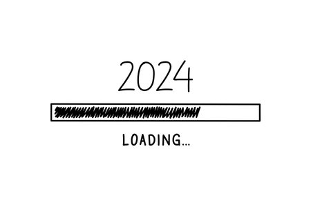 Loading process ahead of the 2024 new year. 2024 new year celebration symbol in doodle style, vector illustration. hand drawn loading symbolのイラスト素材