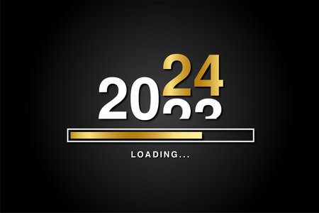 Loading process ahead of new year 2024. Symbol of new year celebration 2024. Creative festive banner with shiny gold colorのイラスト素材