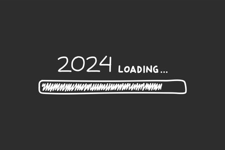 Loading process ahead of the 2024 new year. 2024 new year celebration symbol in doodle style, vector illustration. Hand drawn loading symbolのイラスト素材