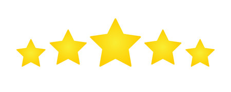 Five gold stars rating. Vector illustration isolated on a white background.