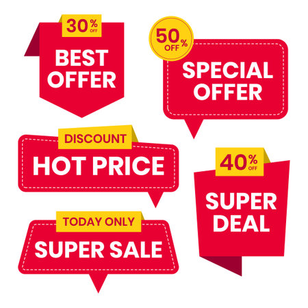 Collection of price tags and sale banner promotions. Trendy red sale tag and sticker design. Vector illustrationのイラスト素材