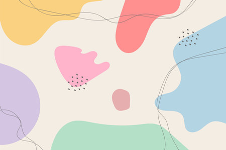 Abstract background. Hand drawing various shapes and doodle objects. Trendy modern contemporary vector illustration. Every background is isolated. Pastel colorのイラスト素材