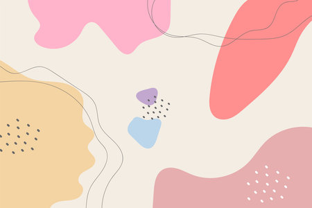 Abstract background. Hand drawing various shapes and doodle objects. Trendy modern contemporary vector illustration. Every background is isolated. Pastel colorのイラスト素材