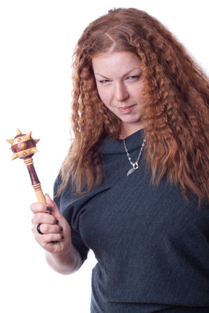 Girl's threating with mace isolated