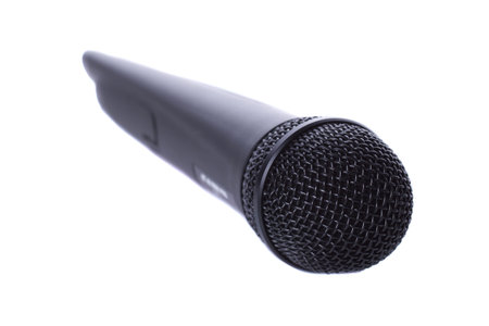 Black wireless microphone isolated on whiteの写真素材