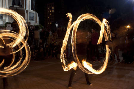 VELIKO TARNOVO, BULGARIA - CIRCA MARCH 2012 - Young group perform a fire show at the city center circa March 2012 in Veliko Tarnovo.のeditorial素材