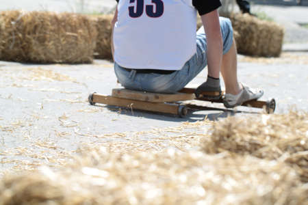 VELIKO TARNOVO, BULGARIA - 5 MARCH 2012 - Red Bull Lagernica race show with funny skates 5 March 2012 in Veliko Tarnovo.のeditorial素材