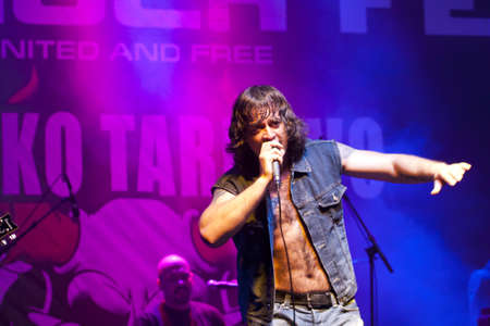 VELIKO TARNOVO, BULGARIA - JUNE 1: Bandx - AC/DC tribute band performs a show at Motorock festival Veliko Tarnovo 2012, on June 1, 2012 in Veliko Tarnovo, Bulgaria.のeditorial素材