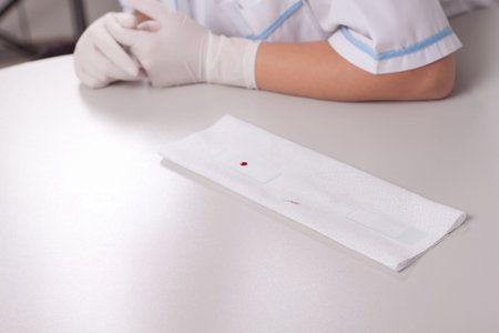 Woman in laboratory preparing a simple glass with real blood
