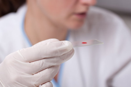 Woman holding simple glass with blood drop