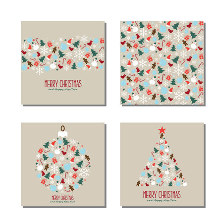 Christmas greeting cards set on whiteのイラスト素材