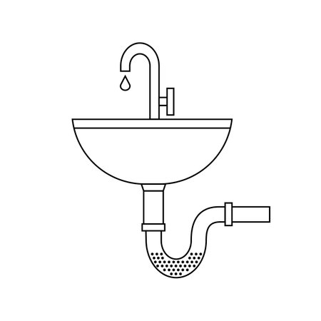 Sink vector icon. Sink with blocked pipe. Clog in pipe. Drain cleaning thin line icon.のイラスト素材