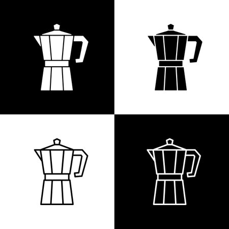 Moca pot coffee maker icons set. Line and solid vector icon.のイラスト素材