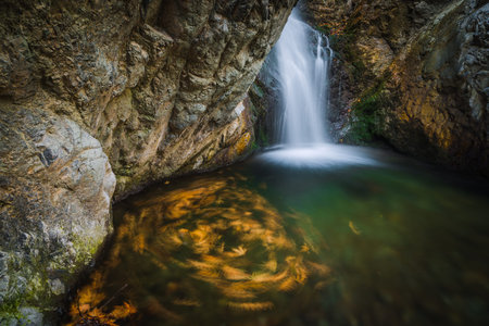 Millomeri waterfall with autumn leaves. Cyprus.の写真素材