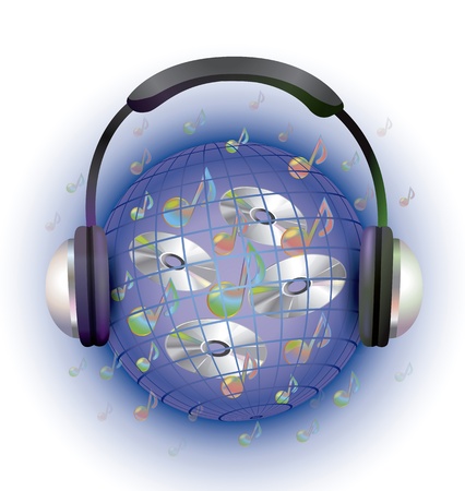 Vector illustration of the world and together expanción music headphones that connect us and carry us through a world and spaceのイラスト素材