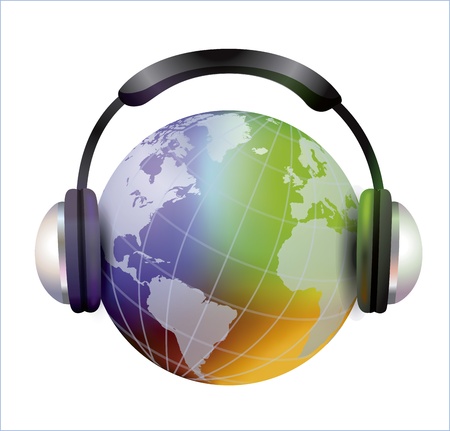 Vector illustration of a world created with colorful and cheerful headphones that transport us into spaceのイラスト素材