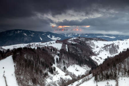 Winter mountain landscape in Transylvaniaの写真素材