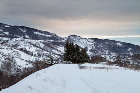 Winter mountain landscape in Transylvaniaの写真素材