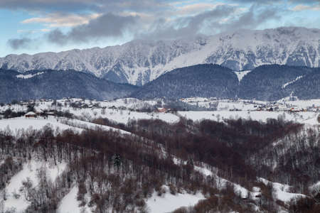 Winter mountain landscape in Transylvaniaの写真素材