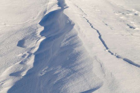 Snow background. Snow dunes in a sunny dayの写真素材