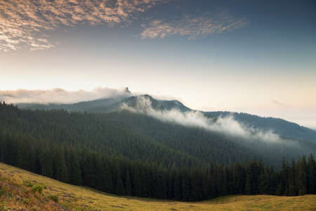 Summer sunrise landscape in Bucovina, Romaniaの写真素材