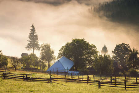 Summer sunrise landscape in Bucovina, Romaniaの写真素材